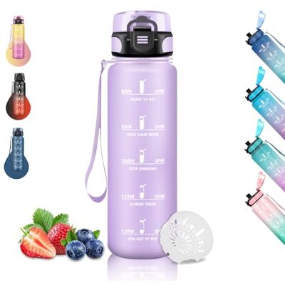 Grsta 1 liters vattenflaska, motiverande läckagefri, graderad vattenflaska, med tidsskala, vattenflaska för att dricka, lätt att rengöra, flaskor för sport, camping, vandring, yoga, lila Grsta 1 liters vattenflaska, motiverande läckagefri, graderad vattenflaska, med tidsskala, vattenflaska för att dricka, lätt att rengöra, flaskor för sport, camping, vandring, yoga, lila