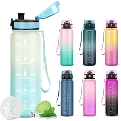 Mujigaga 1 liter vattenflaska, gym, läckagefri, motiverande vattenflaskor, stor mun, sportflaskor, med tidsmarkörer, flaskor för fitness, resor, klättring Mujigaga 1 liter vattenflaska, gym, läckagefri, motiverande vattenflaskor, stor mun, sportflaskor, med tidsmarkörer, flaskor för fitness, resor, klättring