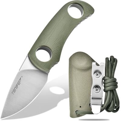 TONIFE 4,7 cm fast bladkniv, minihalskniv med Kydex-fodral och snodd, bärbar EDC fast kniv för överlevnad utomhus (grön + satin) TONIFE 4,7 cm fast bladkniv, minihalskniv med Kydex-fodral och snodd, bärbar EDC fast kniv för överlevnad utomhus (grön + satin)