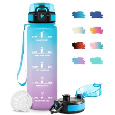 JAPORIA Sportflaska 1L, motiverande flaska med filter, lätt att bära, vattenflaska med tidsskala, läckagesäker, lätt att rengöra, för kontor, camping, cykel, resor JAPORIA Sportflaska 1L, motiverande flaska med filter, lätt att bära, vattenflaska med tidsskala, läckagesäker, lätt att rengöra, för kontor, camping, cykel, resor