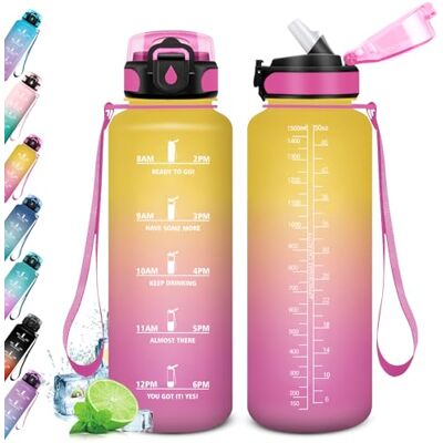 KollyKolla 1,5 l motiverande flaska, vattenflaska med sugrör, läckagesäker vattenflaska, återanvändbar, sportflaska med motiverande tidsmarkör, för sport, camping KollyKolla 1,5 l motiverande flaska, vattenflaska med sugrör, läckagesäker vattenflaska, återanvändbar, sportflaska med motiverande tidsmarkör, för sport, camping
