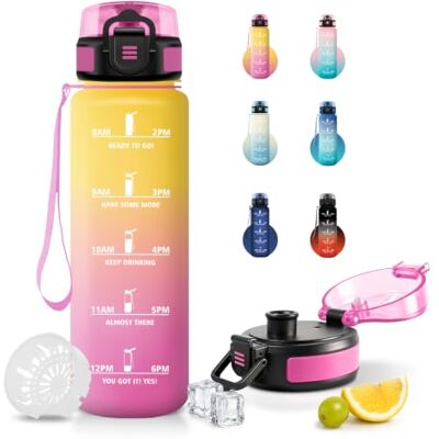 JAPORIA Sportflaska 1L vattenflaska med tidsskala, med filter, läckagesäker, flaska för camping, resor, cykel JAPORIA Sportflaska 1L vattenflaska med tidsskala, med filter, läckagesäker, flaska för camping, resor, cykel
