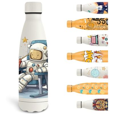 Grsta Termisk flaska, 500 ml, vattenflaska för barn, personlig vattenflaska med astronaut, läckagesäker metallflaska, BPA-fri, vakuumisolerad, för skola, kontor, camping, vit Grsta Termisk flaska, 500 ml, vattenflaska för barn, personlig vattenflaska med astronaut, läckagesäker metallflaska, BPA-fri, vakuumisolerad, för skola, kontor, camping, vit