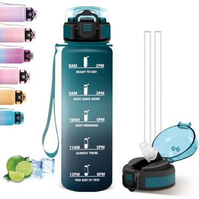 Mujigaga 1 liters flaska, gymflaska, lätt att öppna, flaskor med sugrör, läckagefria, motiverande vattenflaskor, nyckelband Desiqn, vattenflaskor för gym, vandring, camping, fiske Mujigaga 1 liters flaska, gymflaska, lätt att öppna, flaskor med sugrör, läckagefria, motiverande vattenflaskor, nyckelband Desiqn, vattenflaskor för gym, vandring, camping, fiske