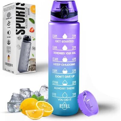 Roe Tenpo K-MART 1 000 ml vattenflaska med tidsmärkning och 9,5 dl kapacitet – motiverande och miljövänlig BPA-fri flaska för löpning, gym, yoga, utomhus och camping (stil 2, blå-lila) Roe Tenpo K-MART 1 000 ml vattenflaska med tidsmärkning och 9,5 dl kapacitet – motiverande och miljövänlig BPA-fri flaska för löpning, gym, yoga, utomhus och camping (stil 2, blå-lila)