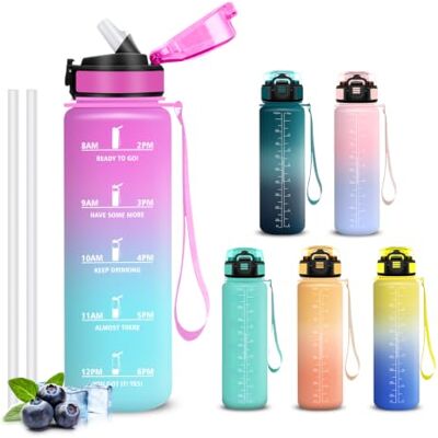 Mujigaga 1 liters vattenflaska, vattenflaska med sugrör, lätt att rengöra, motiverande flaska med tidsmarkör, läckagesäker, gymflaska för träning, gym, yoga, kontor Mujigaga 1 liters vattenflaska, vattenflaska med sugrör, lätt att rengöra, motiverande flaska med tidsmarkör, läckagesäker, gymflaska för träning, gym, yoga, kontor
