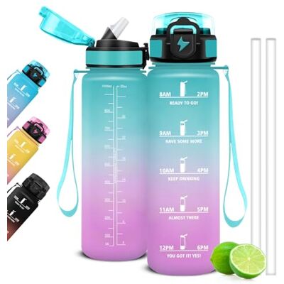 Mujigaga 1 liter vattenflaska, gymflaska, med sugrör och tider för att dricka, motiverande sportflaskor, läckagesäkra flaskor för gym, skola, yoga Mujigaga 1 liter vattenflaska, gymflaska, med sugrör och tider för att dricka, motiverande sportflaskor, läckagesäkra flaskor för gym, skola, yoga