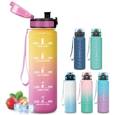 Mujigaga 1 liters flaska, läckagefria vattenflaskor, lätt att bära, gymflaska med tidsmarkör, graderad flaska för kontor, utomhus, yoga, sport, cykel Mujigaga 1 liters flaska, läckagefria vattenflaskor, lätt att bära, gymflaska med tidsmarkör, graderad flaska för kontor, utomhus, yoga, sport, cykel