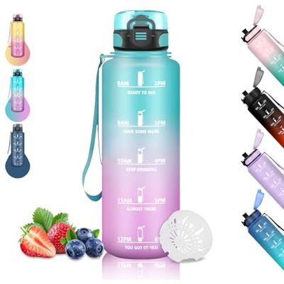 Grsta 1,5 liters vattenflaska, motiverande läckagefri, sportvattenflaska med filter, vattenflaska för att dricka, lätt att rengöra, flaskor för löpning, vandring, camping, cykling, grön-rosa Grsta 1,5 liters vattenflaska, motiverande läckagefri, sportvattenflaska med filter, vattenflaska för att dricka, lätt att rengöra, flaskor för löpning, vandring, camping, cykling, grön-rosa