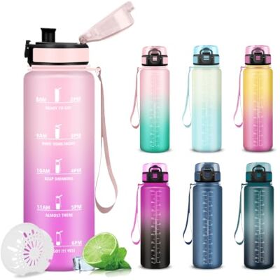 Mujigaga 1 liters flaska, gymflaska, läckagefri, motiverande vattenflaskor, lätt att bära, sportflaskor, stor mun, med motiverande slogan, för yoga, vandring, basket Mujigaga 1 liters flaska, gymflaska, läckagefri, motiverande vattenflaskor, lätt att bära, sportflaskor, stor mun, med motiverande slogan, för yoga, vandring, basket