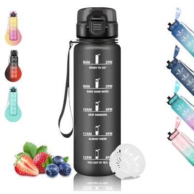 Grsta 1 liter vattenflaska, gymflaska, förlustfri, motiverande vattenflaska, sportflaska med tidsskala, lätt att rengöra, flaskor för yoga, vandring, camping, cykling, svart Grsta 1 liter vattenflaska, gymflaska, förlustfri, motiverande vattenflaska, sportflaska med tidsskala, lätt att rengöra, flaskor för yoga, vandring, camping, cykling, svart