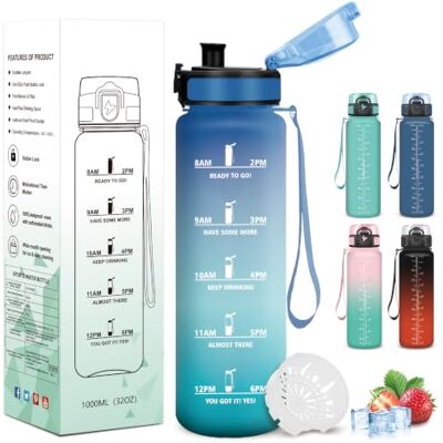 Mujigaga 1 liters flaska, gymflaska med tidsmarkör, lätt att bära, motiverande, läckagesäker, graderad flaska för kontor, yoga, utomhus Mujigaga 1 liters flaska, gymflaska med tidsmarkör, lätt att bära, motiverande, läckagesäker, graderad flaska för kontor, yoga, utomhus