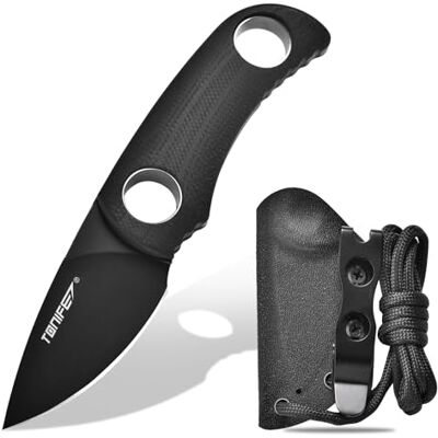 TONIFE 4,7 cm fast bladkniv, minihalskniv med Kydex-fodral och snodd, EDC bärbar fast kniv för överlevnad utomhus (svart + titansvart) TONIFE 4,7 cm fast bladkniv, minihalskniv med Kydex-fodral och snodd, EDC bärbar fast kniv för överlevnad utomhus (svart + titansvart)