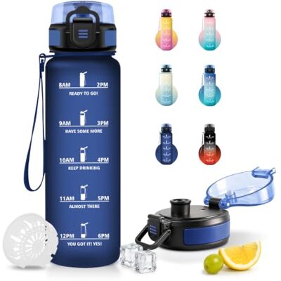 JAPORIA 1 liter flaska med filter, läckagesäker, vattenflaska med tidsmarkör, för träning, resor, skola JAPORIA 1 liter flaska med filter, läckagesäker, vattenflaska med tidsmarkör, för träning, resor, skola