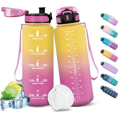 HoneyHolly 1,5 liters vattenflaska, läckagesäker sport, motiverande flaska, sport, sportflaska med filter, gymflaska för träning, cykling, skola, kontor HoneyHolly 1,5 liters vattenflaska, läckagesäker sport, motiverande flaska, sport, sportflaska med filter, gymflaska för träning, cykling, skola, kontor