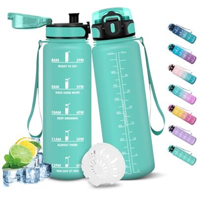 HoneyHolly Vattenflaska 1 000 ml med tidsmarkörer, motiverande flaska, läckagesäker, sportflaska, gym, vattenflaska, vattenflaska, för skola, camping, yoga, kontor HoneyHolly Vattenflaska 1 000 ml med tidsmarkörer, motiverande flaska, läckagesäker, sportflaska, gym, vattenflaska, vattenflaska, för skola, camping, yoga, kontor