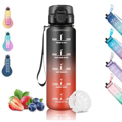 Grsta 1 liter vattenflaska, gym, läckagefri, graderad vattenflaska, vattenflaska med tidtabeller, lätt att rengöra, flaskor för sport, vandring, löpning, vandring, camping, svart-röd Grsta 1 liter vattenflaska, gym, läckagefri, graderad vattenflaska, vattenflaska med tidtabeller, lätt att rengöra, flaskor för sport, vandring, löpning, vandring, camping, svart-röd