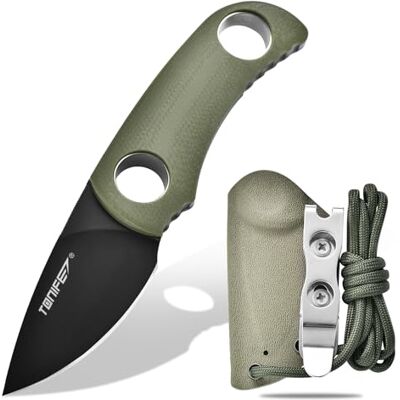 TONIFE 4,7 cm fast bladkniv, minihalskniv med Kydex-fodral och snodd, EDC bärbar fast kniv för överlevnad utomhus (grön + svart titan) TONIFE 4,7 cm fast bladkniv, minihalskniv med Kydex-fodral och snodd, EDC bärbar fast kniv för överlevnad utomhus (grön + svart titan)