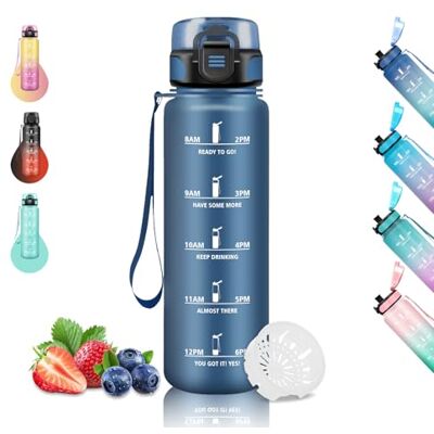 Grsta Vattenflaska, 1 liter flaska, läckagefri gymflaska, sportflaska, lätt att rengöra, motiverande vattenflaska med tidsskala, vattenflaskor, för yoga, cykling, camping, marinblå Grsta Vattenflaska, 1 liter flaska, läckagefri gymflaska, sportflaska, lätt att rengöra, motiverande vattenflaska med tidsskala, vattenflaskor, för yoga, cykling, camping, marinblå