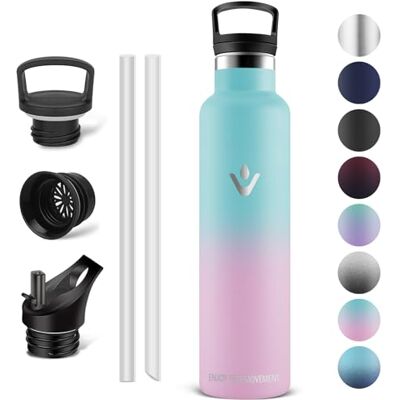 Vikaster Termoflaska, termosflaska 1 l, BPA-fri drickflaska, termosflaska med sugrör, drickflaska för skola, sport, cykel, camping, fitness, utomhus Vikaster Termoflaska, termosflaska 1 l, BPA-fri drickflaska, termosflaska med sugrör, drickflaska för skola, sport, cykel, camping, fitness, utomhus