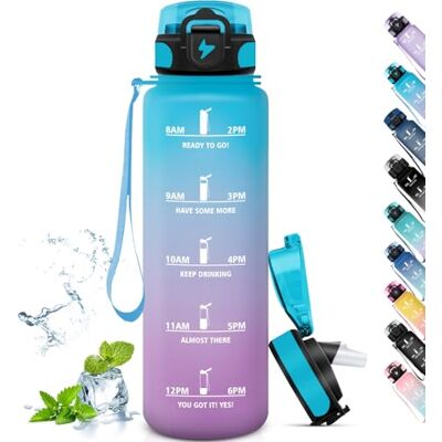 Grsta 1 liters flaska, gymflaska utan läckage, vattenflaska med sugrör, lätt att bära, vandringsflaska med motiverande slogan, för sport, vandring, camping, blålila Grsta 1 liters flaska, gymflaska utan läckage, vattenflaska med sugrör, lätt att bära, vandringsflaska med motiverande slogan, för sport, vandring, camping, blålila
