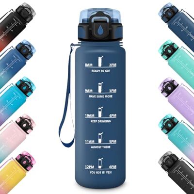 HoneyHolly Vattenflaska 1 000 ml med tidsmarkörer, motiverande flaska, läckagesäker, sportflaska, gym, vattenflaska, vattenflaska, för skola, camping, yoga, kontor HoneyHolly Vattenflaska 1 000 ml med tidsmarkörer, motiverande flaska, läckagesäker, sportflaska, gym, vattenflaska, vattenflaska, för skola, camping, yoga, kontor