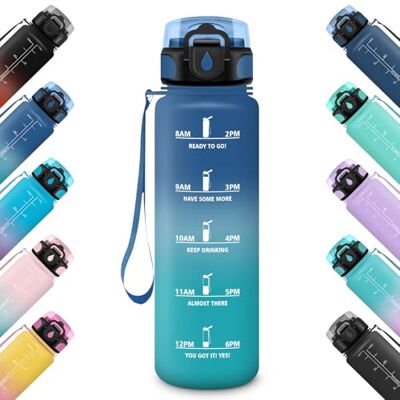HoneyHolly Vattenflaska 1 000 ml med tidsmarkörer, motiverande flaska, läckagesäker, sportflaska, gym, vattenflaska, vattenflaska, för skola, camping, yoga, kontor HoneyHolly Vattenflaska 1 000 ml med tidsmarkörer, motiverande flaska, läckagesäker, sportflaska, gym, vattenflaska, vattenflaska, för skola, camping, yoga, kontor