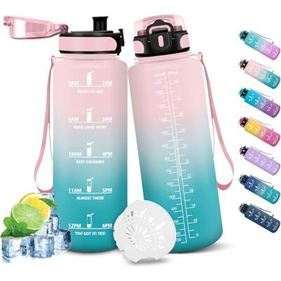 HoneyHolly 1,5 liters vattenflaska, läckagesäker sport, motiverande flaska, sport, sportflaska med filter, gymflaska för träning, cykling, skola, kontor HoneyHolly 1,5 liters vattenflaska, läckagesäker sport, motiverande flaska, sport, sportflaska med filter, gymflaska för träning, cykling, skola, kontor