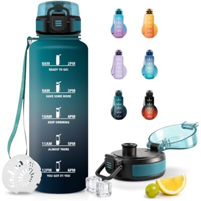 JAPORIA 1,5 l vattenflaska med tidsskala, motiverande flaska med filter, läckagesäker, flaska för camping, löpning, resor JAPORIA 1,5 l vattenflaska med tidsskala, motiverande flaska med filter, läckagesäker, flaska för camping, löpning, resor