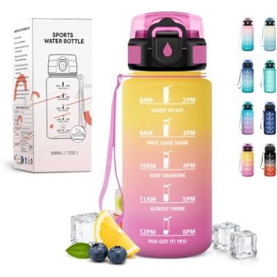 JAPORIA 500 ml flaska, med Marcador de Tiempo, återanvändbara vattenflaskor, med sugrör, läckagesäker, perfekt för hotell, park, arbetsrum, museer JAPORIA 500 ml flaska, med Marcador de Tiempo, återanvändbara vattenflaskor, med sugrör, läckagesäker, perfekt för hotell, park, arbetsrum, museer