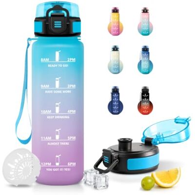 JAPORIA Sportflaska 1L vattenflaska med tidsskala, med filter, läckagesäker, flaska för camping, resor, cykel JAPORIA Sportflaska 1L vattenflaska med tidsskala, med filter, läckagesäker, flaska för camping, resor, cykel