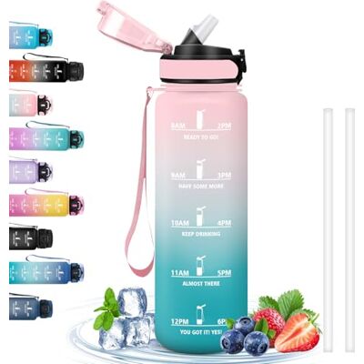 Grsta 1 liter, vattenflaska för gym, förlustfri, motiverande vattenflaska med tidsmässig skala, flaska med sugrör, lätt att rengöra, flaska för sport, fitness, cykling, löpning, rosa-cyan Grsta 1 liter, vattenflaska för gym, förlustfri, motiverande vattenflaska med tidsmässig skala, flaska med sugrör, lätt att rengöra, flaska för sport, fitness, cykling, löpning, rosa-cyan