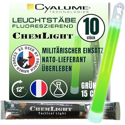 Cyalume Technologies Ljusstav 15 cm, original militära ChemLight Lightsticks i grönt (förpackning med 10), hög brinntid på 12 timmar, 100% kompatibel med NATO-specifikationerna, SA9-1027017AM Cyalume Technologies Ljusstav 15 cm, original militära ChemLight Lightsticks i grönt (förpackning med 10), hög brinntid på 12 timmar, 100% kompatibel med NATO-specifikationerna, SA9-1027017AM