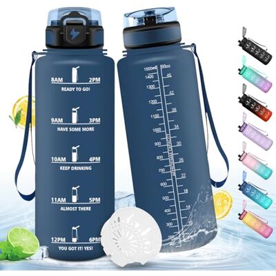 HoneyHolly 1,5 liters vattenflaska, läckagesäker sport, motiverande flaska, sport, sportflaska med filter, gymflaska för träning, cykling, skola, kontor HoneyHolly 1,5 liters vattenflaska, läckagesäker sport, motiverande flaska, sport, sportflaska med filter, gymflaska för träning, cykling, skola, kontor