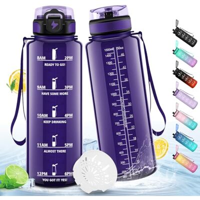 HoneyHolly Sportflaska, 1 500 ml vattentät och återanvändbar, flaska, motivation med flaskfilter, vattenflaska, vattenflaskor för camping, vuxen, gym, yoga, kontor, skola HoneyHolly Sportflaska, 1 500 ml vattentät och återanvändbar, flaska, motivation med flaskfilter, vattenflaska, vattenflaskor för camping, vuxen, gym, yoga, kontor, skola