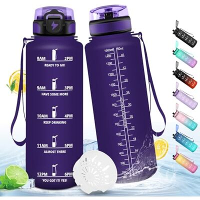 HoneyHolly 1,5 liters vattenflaska, läckagesäker sport, motiverande vattenflaska, sportflaska, med filter, gymflaska för träning, cykling, skola, kontor HoneyHolly 1,5 liters vattenflaska, läckagesäker sport, motiverande vattenflaska, sportflaska, med filter, gymflaska för träning, cykling, skola, kontor