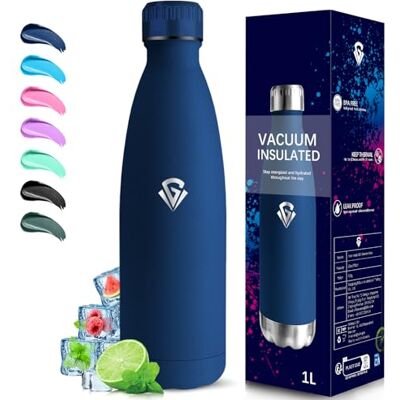 Grsta Termisk flaska, 1 liter vattenflaska, BPA-fri, vattenflaska i rostfritt stål, läckagefri, sportflaska, håller dig varm i 12 timmar/kall 24 timmar, termosflaska för camping, vandring Grsta Termisk flaska, 1 liter vattenflaska, BPA-fri, vattenflaska i rostfritt stål, läckagefri, sportflaska, håller dig varm i 12 timmar/kall 24 timmar, termosflaska för camping, vandring