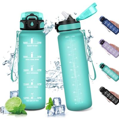 KollyKolla 1L vattenflaska, vattenflaska med sugrör, läckagesäker flaska, återanvändbar plastflaska, sportflaska med motiverande tidsmarkör, gymflaskor, camping KollyKolla 1L vattenflaska, vattenflaska med sugrör, läckagesäker flaska, återanvändbar plastflaska, sportflaska med motiverande tidsmarkör, gymflaskor, camping