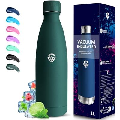 Grsta Termisk flaska, 1 liter vattenflaska, BPA-fri, vattenflaska i rostfritt stål, läckagefri, sportflaska, håller dig varm i 12 timmar/kall 24 timmar, termosflaska för camping, vandring Grsta Termisk flaska, 1 liter vattenflaska, BPA-fri, vattenflaska i rostfritt stål, läckagefri, sportflaska, håller dig varm i 12 timmar/kall 24 timmar, termosflaska för camping, vandring