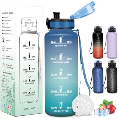 Mujigaga 1,5 liters vattenflaska, läckagefri, gymflaska, vattenflaskor, lätt att bära, graderad flaska med tidsmarkör, för vandring, cykling, arbete Mujigaga 1,5 liters vattenflaska, läckagefri, gymflaska, vattenflaskor, lätt att bära, graderad flaska med tidsmarkör, för vandring, cykling, arbete