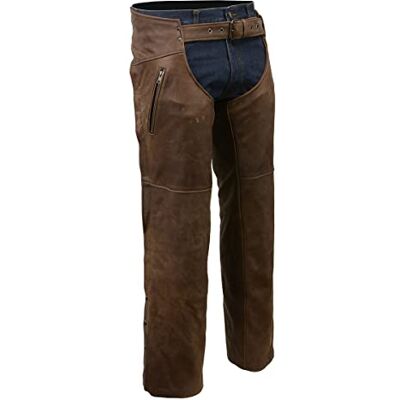 Milwaukee Läder MLM5518 herr vintage Crazy Horse brun läder kap- slash pocket överbyxa för motorcyklister stor Milwaukee Läder MLM5518 herr vintage Crazy Horse brun läder kap- slash pocket överbyxa för motorcyklister stor