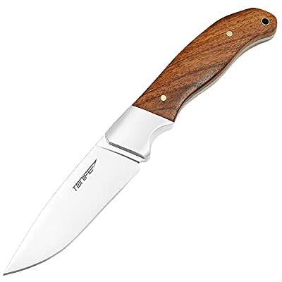 TONIFE Farmer Full Tang Fixed jaktkniv med handtag i naturligt rosenträ och läderslida TONIFE Farmer Full Tang Fixed jaktkniv med handtag i naturligt rosenträ och läderslida