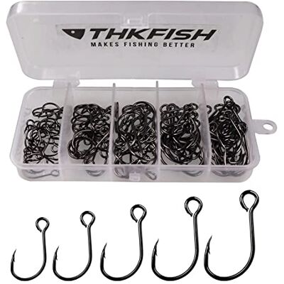 THKFISH 100 st/låda inline enkelkrokar ersättning fiskekrokar för beten inline-cirkelkrokar stort öga med taggade saltvatten sötvatten #2#1 1/0 2/0 3/0 svart THKFISH 100 st/låda inline enkelkrokar ersättning fiskekrokar för beten inline-cirkelkrokar stort öga med taggade saltvatten sötvatten #2#1 1/0 2/0 3/0 svart