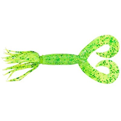 YAMAMOTO Double Tail Hula Grub 5 tum, Chartreuse med stort diagram och grön YAMAMOTO Double Tail Hula Grub 5 tum, Chartreuse med stort diagram och grön