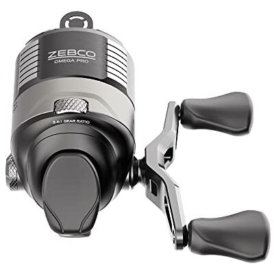Zebco Omega Pro Spincast fiskerulle, dubbla keramiska upphämtningspinnar, drevutrustning i solid mässing, GlideLine ll Line Retrieval system, förförförfalskad, svart Zebco Omega Pro Spincast fiskerulle, dubbla keramiska upphämtningspinnar, drevutrustning i solid mässing, GlideLine ll Line Retrieval system, förförförfalskad, svart