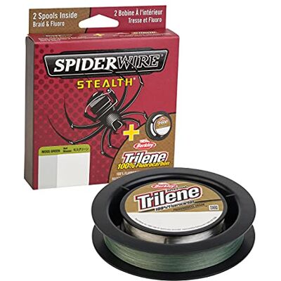 Spiderwire Stealth fläta fiskelina och Berkley Trilene 100% fluorkarbonfiskeledare dubbla spolar Spiderwire Stealth fläta fiskelina och Berkley Trilene 100% fluorkarbonfiskeledare dubbla spolar