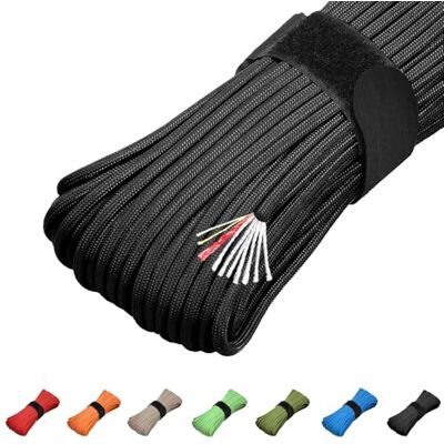 KOKKOYA POWER PARACORD multifuctional Firecord 100' Paracord 550 fallskärmssnöre med Tinder Fire Starter fiskelina bomullstråd utomhus militär kvalitet (svart, 100) KOKKOYA POWER PARACORD multifuctional Firecord 100' Paracord 550 fallskärmssnöre med Tinder Fire Starter fiskelina bomullstråd utomhus militär kvalitet (svart, 100)