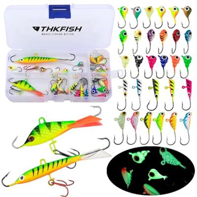 THKFISH 31 st/låda isfiske jiggar huvud bete hårt bete med enkla diskantkrokar kit för vinter fiske jigg för bas gös panfish THKFISH 31 st/låda isfiske jiggar huvud bete hårt bete med enkla diskantkrokar kit för vinter fiske jigg för bas gös panfish