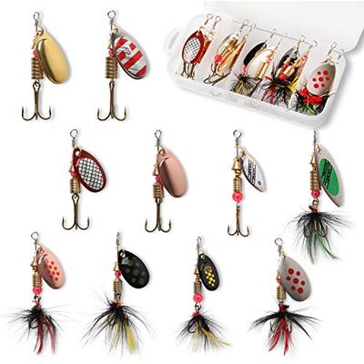 HISOO FISHING LURES 10 st fiskedrag Spinnerbait, basöring lax hård metall spinner bete kit med tackellådor HISOO FISHING LURES 10 st fiskedrag Spinnerbait, basöring lax hård metall spinner bete kit med tackellådor