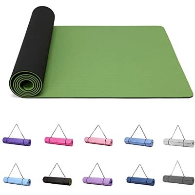 Narwhal Good Nite yogamatta, 6 mm tjock, halkfri, högdensitets-TPE, träningsmatta för kvinnor män, gymnastik, pilates, fitness, med bärrem, grön/svart Narwhal Good Nite yogamatta, 6 mm tjock, halkfri, högdensitets-TPE, träningsmatta för kvinnor män, gymnastik, pilates, fitness, med bärrem, grön/svart